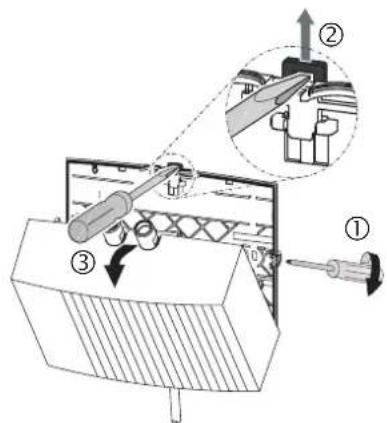 Technical diagram showing a mechanical assembly with labeled parts and an inset view of a tool interacting with a component.