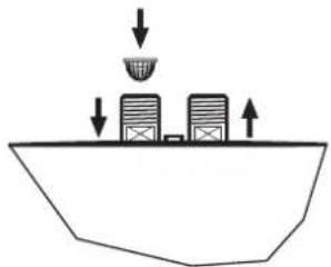 Simple line drawing of a container with two containers and downward arrows indicating flow or movement, with no text or symbols.