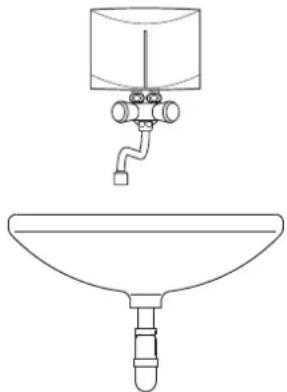 Line drawing of a faucet with a cylindrical component and a sink, both without any text or symbols.