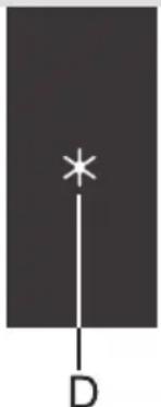 Simple diagram with a vertical line marked with an asterisk and the letter D below (no text or symbols beyond the label)