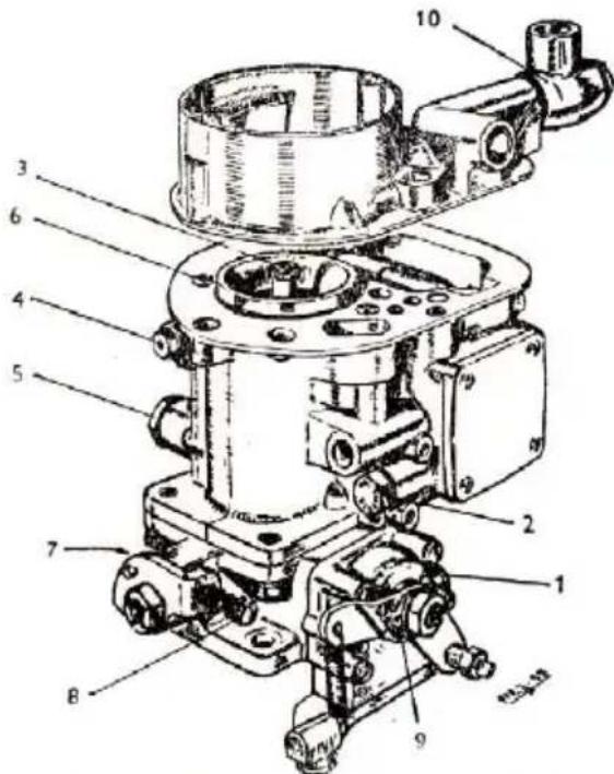 Technical diagram of a mechanical device with numbered components for identification