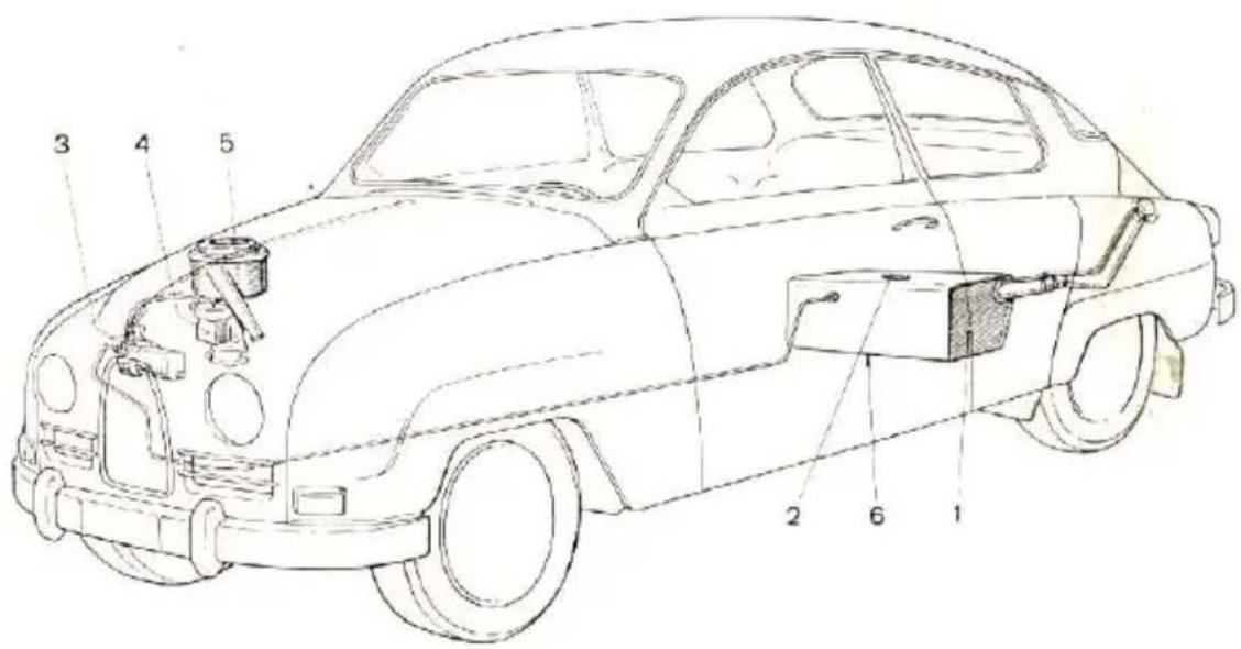Technical diagram of a car with numbered parts for identification
