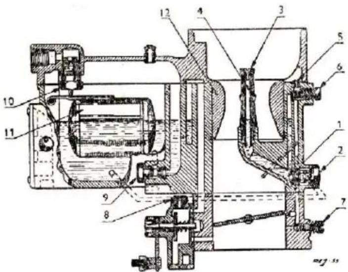 Technical schematic diagram of a mechanical device with numbered components for identification