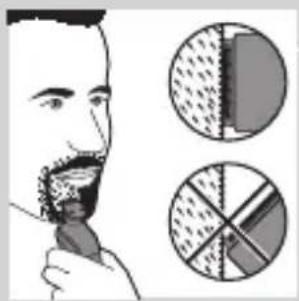 Illustration of a person eating with a toothbrush, alongside two circular diagrams showing different segments (no text or symbols)