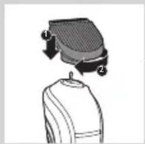 Diagram of a garment with two labeled parts (1 and 2) showing fabric or material movement, no text or symbols present.