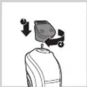 Diagram showing a device with labeled parts and directional arrows indicating motion or movement.
