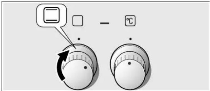 Diagram showing two rotary dials with a control knob, labeled with temperature and directional arrow