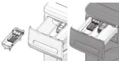 Illustration of a multi-level machine with internal compartments and a small car model (no text or symbols).