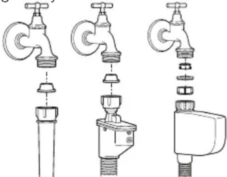 Technical line drawings of three different faucet components with no visible text or symbols.