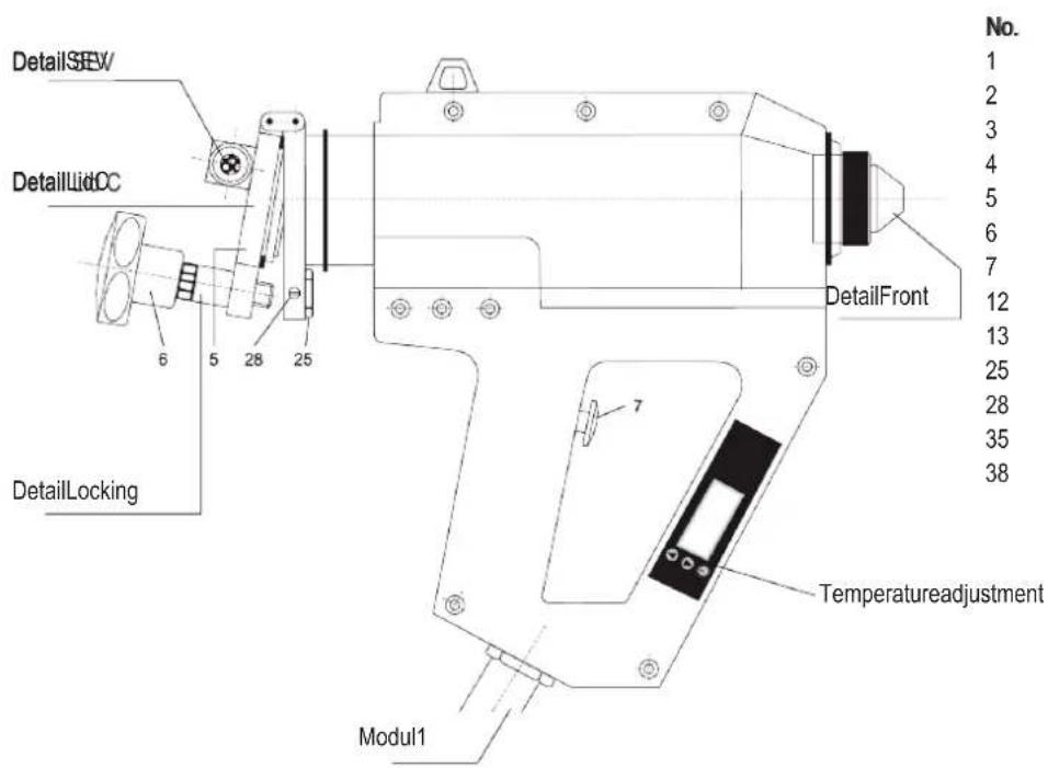 DetailSEW DetailLidOC 6 5 28 25 DetailLocking DetailFront 7 Temperatureadjustment Modul1 No. 1 2 3 4 5 6 7 12 13 25 28 35 38