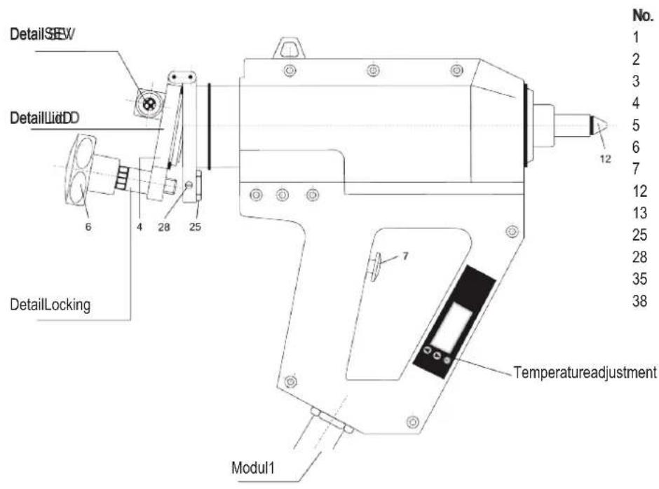 DetailSEV DetailLidDD 6 4 28 25 DetailLocking 7 Modul1 Temperatureadjustment No. 1 2 3 4 5 6 7 12 13 25 28 35 38