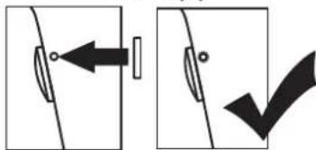 Diagram showing two states of a device or panel: left panel with an arrow pointing to a screen, right panel with a checkmark indicating selection.