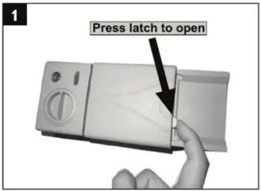 1 Press latch to open