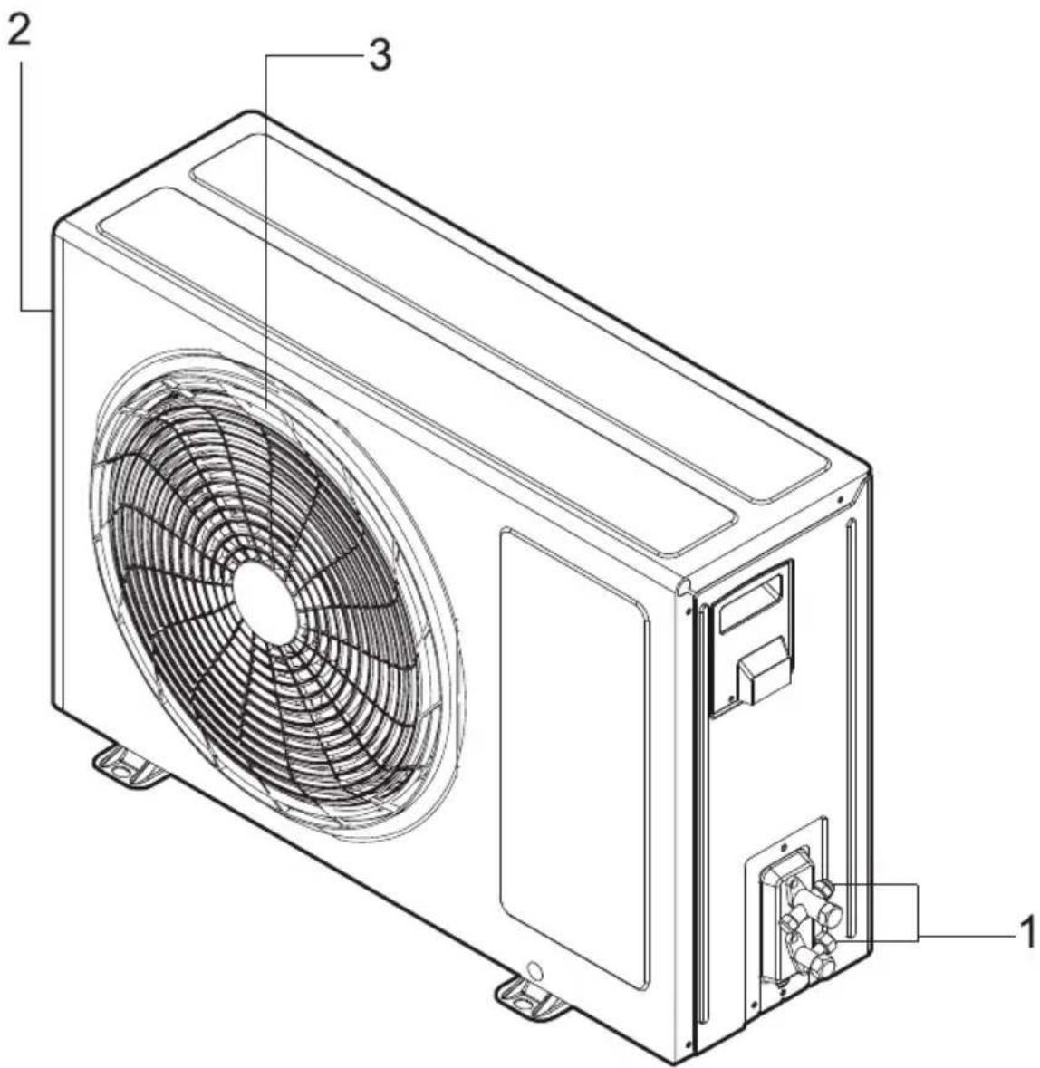 Technical diagram of a three-tiered air conditioning unit with labeled components