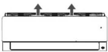 Simple line drawing of a rectangular appliance with two upward arrows indicating airflow or movement (no text or symbols)