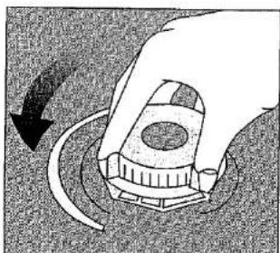 Hand holding a mechanical component with a curved arrow indicating rotation (no text or symbols)