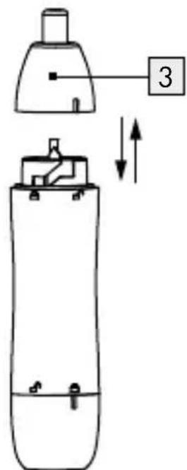Diagram showing a device with labeled parts and directional arrows indicating movement or force