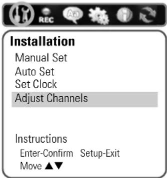 Installation Manual Set Auto Set Set Clock Adjust Channels Instructions Enter-Confirm Setup-Exit Move ▲▼