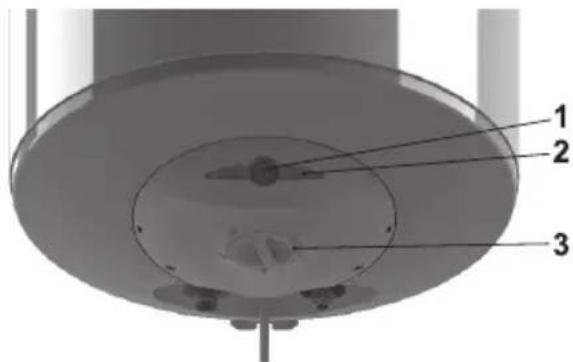 Technical diagram of a mechanical component with numbered parts labeled 1, 2, and 3