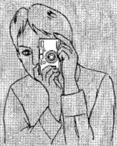 Dessin au trait d'une personne tenant un appareil photo (aucun texte ou symbole).
