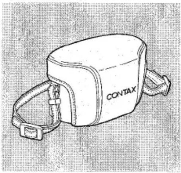 Dessin au trait d'un appareil CONTAX vintage avec sangles et poignée (sans texte ni symboles sur le corps)