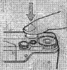 Main actionnant un dispositif mécanique avec une flèche vers le bas indiquant le mouvement (aucun texte ni symbole visible)