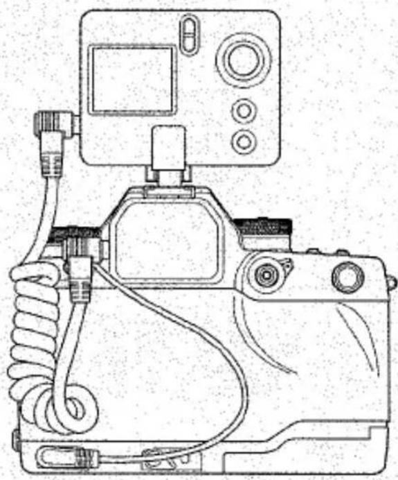 Dessin au trait d'un appareil photo avec écran et câble attachés (sans texte ni symboles)