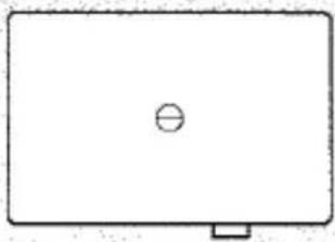 Dessin au trait simple d'un objet rectangulaire avec un petit cercle et un petit carré en bas (sans texte ni symboles)