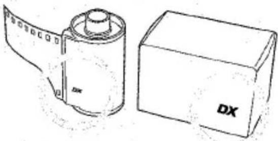 Dessin technique d'une bobine de film et de son emballage DX correspondant (sans texte ni symboles)