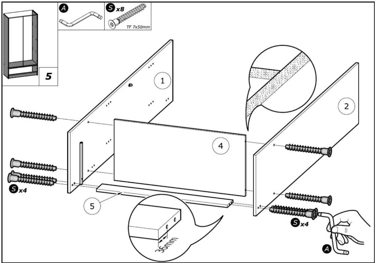 A S x8 TF 7x50mm 5 1 4 2 S x4 5 36mm S x4 A