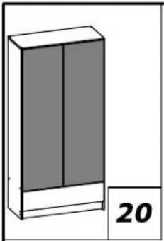 3D diagram of a cabinet with two doors, labeled '20' (no text or symbols on the cabinet itself)