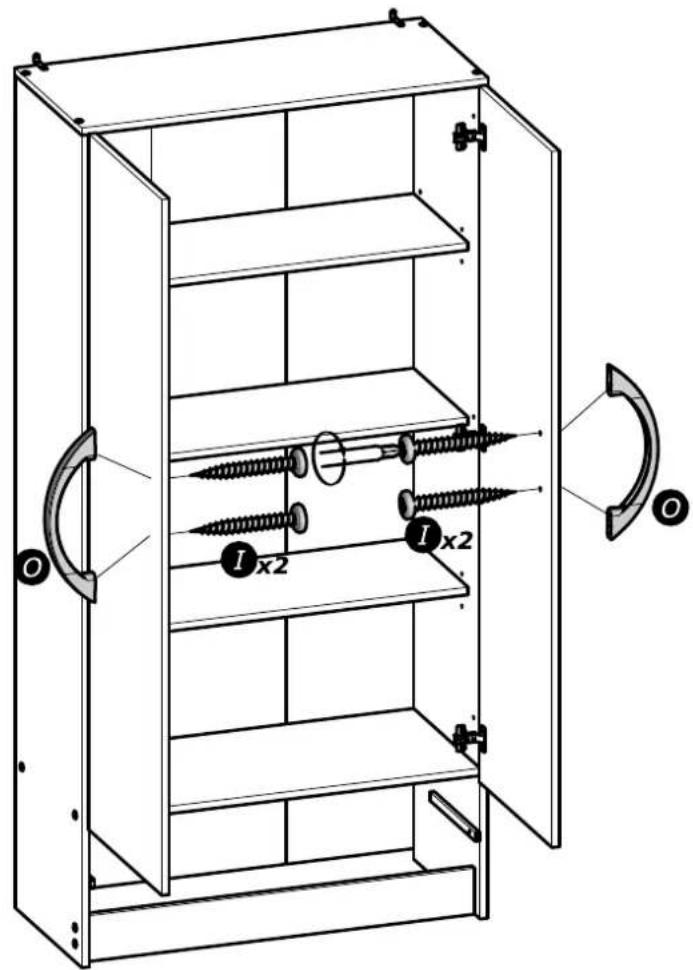 Technical diagram of a multi-level cabinet with screws and labeled components, showing internal structure and mounting points.