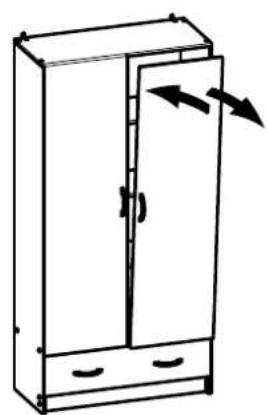 Line drawing of a cabinet with doors open and arrows indicating direction (no text or symbols)