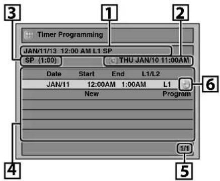 Timer Programming JAN/11/13 12:00 AM L1 SP SP (1:00) THU JAN/10 11:00AM Date Start End L1/L2 JAN/11 12:00AM 1:00AM L1 New Program 1/1 4 5 6