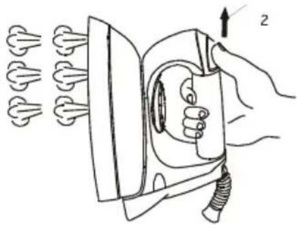 Diagram illustrating hair styling technique with labeled parts and directional arrow