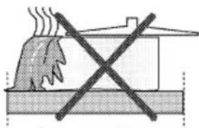 Diagram showing a hand holding a steam rising above a building, crossed out by a black X (no text or symbols present)
