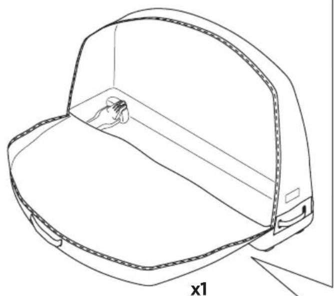 Line drawing of a 3D object resembling a tray or container with a handle, labeled 'x1' at the bottom (no text or symbols on the diagram itself)