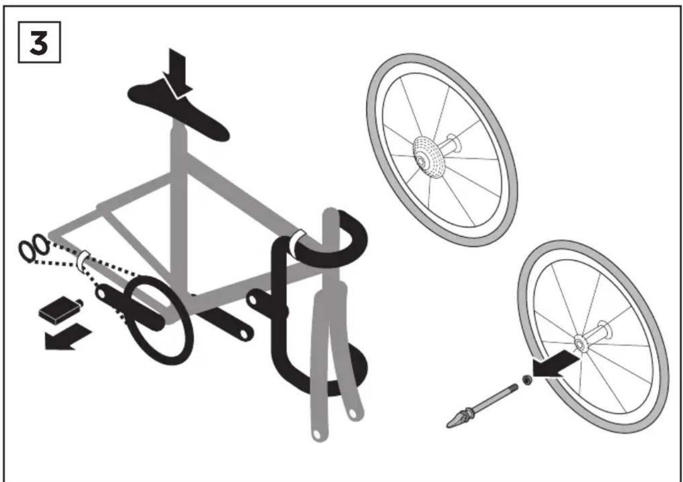 Illustration of a bicycle with two wheels and a connecting rod, showing mechanical components (no text or symbols)