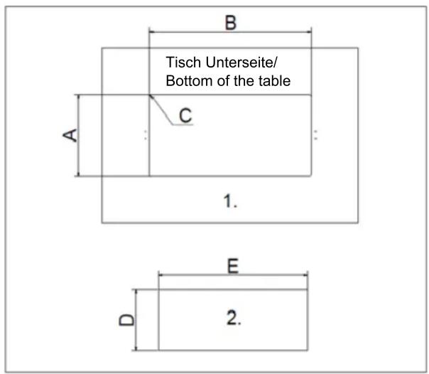 Tisch Unterseite/ Bottom of the table A B C 1. E D 2.