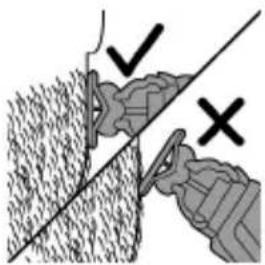 Diagram showing hand positioning with checkmark and cross symbols indicating correct and incorrect positions