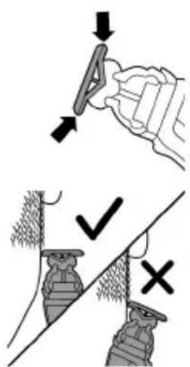 Diagram illustrating climbing safety measures with hand holding a tool and checkmark/unknown symbols indicating correct and incorrect actions.