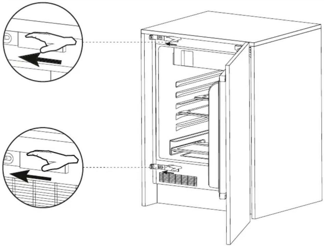 Diagram showing hand positioning of an oven with arrows indicating left-hand movement and right-hand movement, illustrating structural changes.