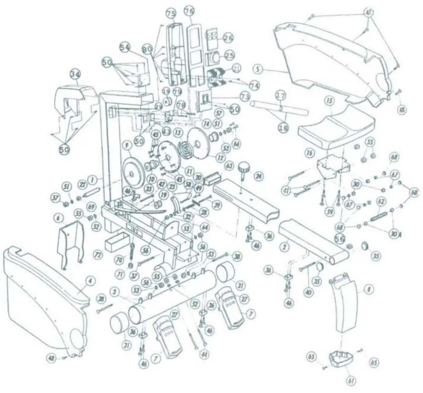 Exploded view diagram of a refrigerator with numbered parts for identification