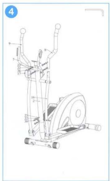 Technical diagram of an exercise machine with numbered components and labeled parts