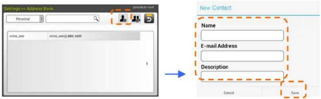 Settings >> Address Book 2016/08/2017 10:47 Personal nimo_wei nimo_wei@abc.com 1 New Contact Name E-mail Address Description Cancel Save