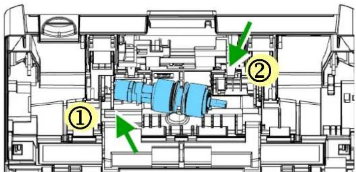 Technical diagram of a mechanical assembly with numbered components and directional arrows indicating flow or movement.