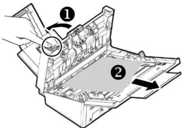Technical diagram showing a mechanical assembly with labeled parts and directional arrows indicating motion or assembly.