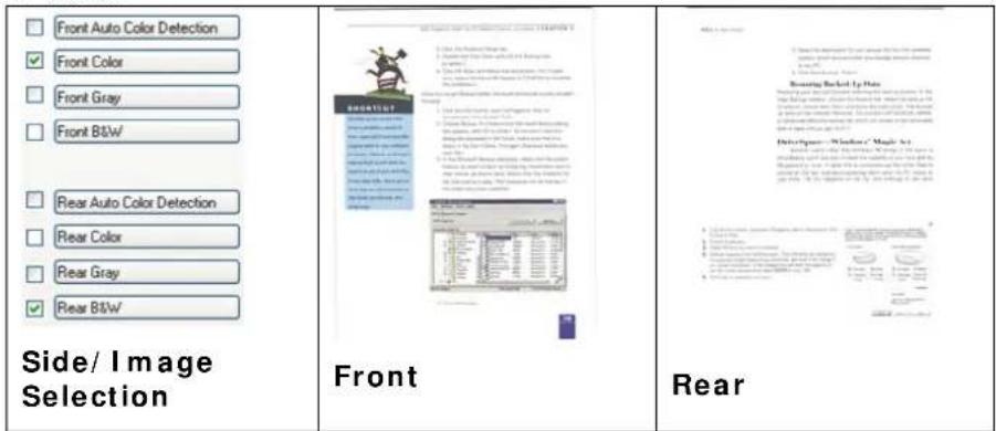 Front Auto Color Detection ✓ Front Color □ Front Gray □ Front B&W Rear Auto Color Detection □ Rear Color □ Rear Gray ✓ Rear B&W Side/ Image Selection Front Rear