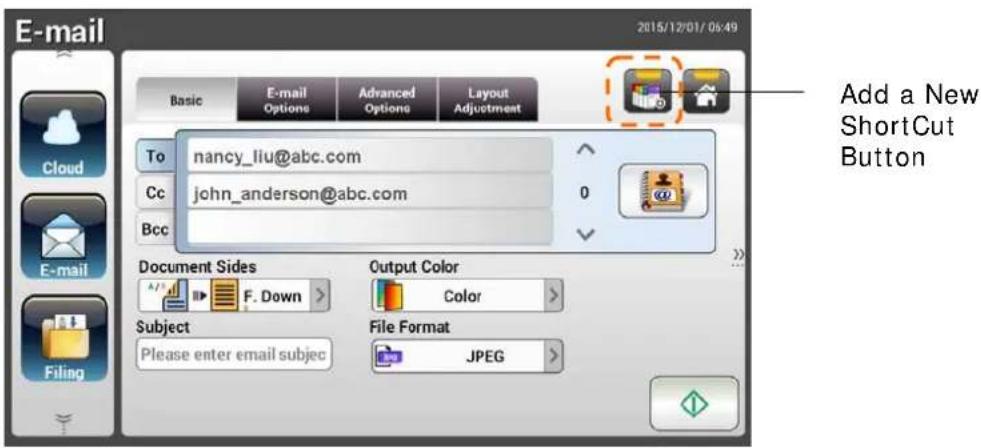 E-mail 2015/12/01/06:49 Basic E-mail Options Advanced Options Layout Adjustment To nancy_liu@abc.com Cc john_anderson@abc.com Bcc 0 Add a New Shortcut Button Document Sides F. Down > Output Color Color > Subject Please enter email subjec File Format JPEG >