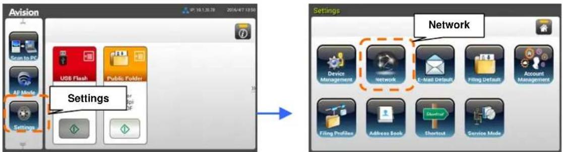 Avision From to PC USB Flash Public Folder Settings Settings Network Device Management Network E-Mail Default Filing Default Account Management Filing Profiles Address Book Shortcut Shortcut Service Mode